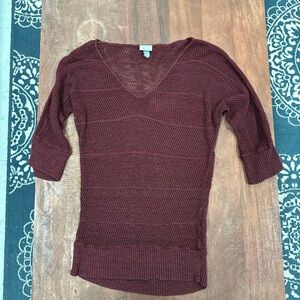 Y2K Vanity Long Burgundy Knit Sweater Elbow Length Sleeves - Small
